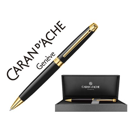 BOLIGRAFO CARAN D'ACHE LEMAN EBONY LACA CHINA NEGRA ADORNOS CHAPADOS ORO CON ESTUCHE PUNTA MEDIA