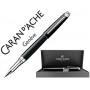ROLLER CARAN D'ACHE LEMAN EBONY LACA CHINA NEGRA ADORNOS PLATEADOS RODIADOS CON ESTUCHE PUNTA MEDIA