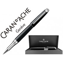 ROLLER CARAN D'ACHE LEMAN EBONY LACA CHINA NEGRA ADORNOS PLATEADOS RODIADOS CON ESTUCHE PUNTA MEDIA
