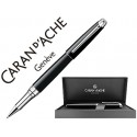 ROLLER CARAN D'ACHE LEMAN EBONY LACA CHINA NEGRA ADORNOS PLATEADOS RODIADOS CON ESTUCHE PUNTA MEDIA