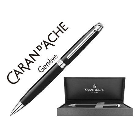 BOLIGRAFO CARAN D'ACHE LEMAN EBONY LACA CHINA NEGRA ADORNOS PLATEADOS RODIADOS CON ESTUCHE Y PUNTA M