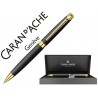 BOLIGRAFO CARAN D'ACHE LEMAN PAVONADO NEGRO ADORNOS CHAPADOS ORO CON ESTUCHE PUNTA MEDIA
