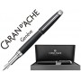 PLUMA CARAN D'ACHE LEMAN PAVONADO NEGRO ADORNOS CHAPADO PLATEADO RODIADO PLUMIN DE ORO 18K RODIADO C