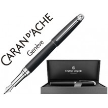 PLUMA CARAN D'ACHE LEMAN PAVONADO NEGRO ADORNOS CHAPADO PLATEADO RODIADO PLUMIN DE ORO 18K RODIADO C