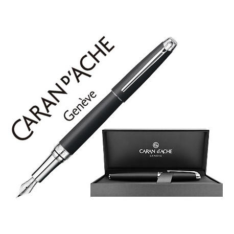 PLUMA CARAN D'ACHE LEMAN PAVONADO NEGRO ADORNOS CHAPADO PLATEADO RODIADO PLUMIN DE ORO 18K RODIADO C