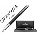 PLUMA CARAN D'ACHE LEMAN PAVONADO NEGRO ADORNOS CHAPADO PLATEADO RODIADO PLUMIN DE ORO 18K RODIADO C
