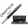 ROLLER CARAN D'ACHE LEMAN PAVONADO NEGRO ADORNOS CHAPADO PLATEADO RODIADO CON ESTUCHE PUNTA MEDIA