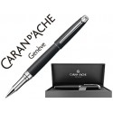 ROLLER CARAN D'ACHE LEMAN PAVONADO NEGRO ADORNOS CHAPADO PLATEADO RODIADO CON ESTUCHE PUNTA MEDIA