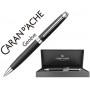 BOLIGRAFO CARAN D'ACHE LEMAN PAVONADO NEGRO ADORNOS CHAPADO PLATEADO RODIADO CON ESTUCHE PUNTA MEDIA