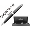 BOLIGRAFO CARAN D'ACHE LEMAN PAVONADO NEGRO ADORNOS CHAPADO PLATEADO RODIADO CON ESTUCHE PUNTA MEDIA