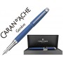 PLUMA CARAN D'ACHE LEMAN PAVONADO AZUL NOCHE ADORNOS CHAPADO PLATEADO RODIADO PLUMIN ORO 18K CON EST