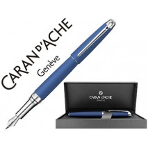 PLUMA CARAN D'ACHE LEMAN PAVONADO AZUL NOCHE ADORNOS CHAPADO PLATEADO RODIADO PLUMIN ORO 18K CON EST