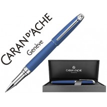 ROLLER CARAN D'ACHE LEMAN PAVONADO AZUL NOCHE ADORNOS CHAPADO PLATEADO RODIADO CON ESTUCHE PUNTA MED