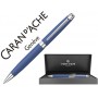 BOLIGRAFO CARAN D'ACHE LEMAN PAVONADO AZUL NOCHE ADORNOS CHAPADO PLATEADO RODIADO CON ESTUCHE PUNTA