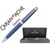 BOLIGRAFO CARAN D'ACHE LEMAN PAVONADO AZUL NOCHE ADORNOS CHAPADO PLATEADO RODIADO CON ESTUCHE PUNTA