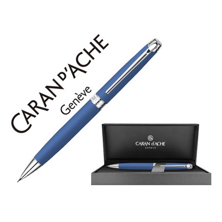 PORTAMINAS CARAN D'ACHE LEMAN 0,7 MM PAVONADO AZUL NOCHE ADORNOS CHAPADO PLATEADO RODIADO CON ESTUCH