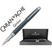 PLUMA CARAN D'ACHE LEMAN PAVONADO GRIS ADORNOS CHAPADO PLATEADO RODIADO PLUMIN ORO 18K CON ESTUCHE P