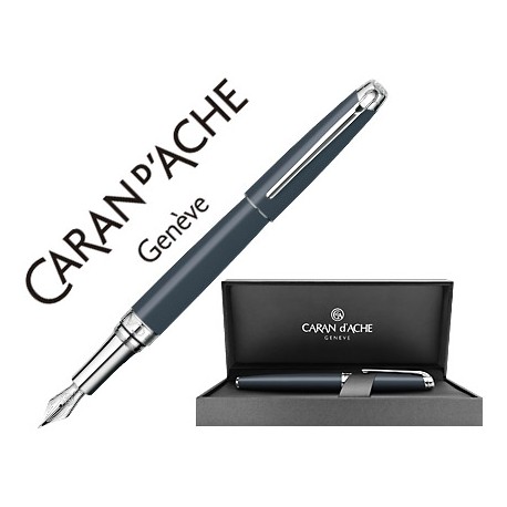 PLUMA CARAN D'ACHE LEMAN PAVONADO GRIS ADORNOS CHAPADO PLATEADO RODIADO PLUMIN ORO 18K CON ESTUCHE P