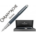 PLUMA CARAN D'ACHE LEMAN PAVONADO GRIS ADORNOS CHAPADO PLATEADO RODIADO PLUMIN ORO 18K CON ESTUCHE P