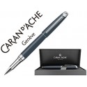 ROLLER CARAN D'ACHE LEMAN PAVONADO GRIS ADORNOS CHAPADO PLATEADO RODIADO CON ESTUCHE PUNTA MEDIA