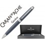 BOLIGRAFO CARAN D'ACHE LEMAN PAVONADO GRIS ADORNOS CHAPADO PLATEADO RODIADO CON ESTUCHE PUNTA MEDIA