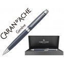 BOLIGRAFO CARAN D'ACHE LEMAN PAVONADO GRIS ADORNOS CHAPADO PLATEADO RODIADO CON ESTUCHE PUNTA MEDIA