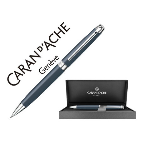 PORTAMINAS CARAN D'ACHE LEMAN 0,7 MM PAVONADO GRIS ADORNOS CHAPADO PLATEADO RODIADO CON ESTUCHE