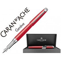 PLUMA CARAN D'ACHE LEMAN LACA CHINA ROJA ESCARLATA ADORNOS PLATEADOS RODIADOS PLUMIN ORO 18K RODIADO