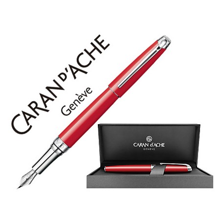 PLUMA CARAN D'ACHE LEMAN LACA CHINA ROJA ESCARLATA ADORNOS PLATEADOS RODIADOS PLUMIN ORO 18K RODIADO