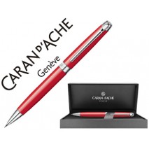 PORTAMINAS CARAN D'ACHE LEMAN 0,7 MM LACA CHINA ROJA ESCARLATA ADORNOS PLATEADOS RODIADOS CON ESTUCH