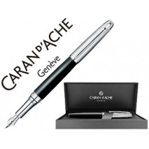 PLUMA CARAN D'ACHE LEMAN BICOLOR LACA CHINA NEGRA CAPUCHON Y ADORNOS PLATEADOS RODIADOS PLUMIN ORO 1