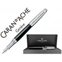 PLUMA CARAN D'ACHE LEMAN BICOLOR LACA CHINA NEGRA CAPUCHON Y ADORNOS PLATEADOS RODIADOS PLUMIN ORO 1