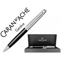 BOLIGRAFO CARAN D'ACHE LEMAN BICOLOR LACA CHINA NEGRA CAPUCHON Y ADORNOS PLATEADOS RODIADOS CON ESTU