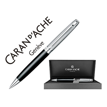 BOLIGRAFO CARAN D'ACHE LEMAN BICOLOR LACA CHINA NEGRA CAPUCHON Y ADORNOS PLATEADOS RODIADOS CON ESTU