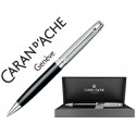 BOLIGRAFO CARAN D'ACHE LEMAN BICOLOR LACA CHINA NEGRA CAPUCHON Y ADORNOS PLATEADOS RODIADOS CON ESTU