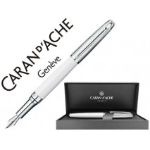 PLUMA CARAN D'ACHE LEMAN BICOLOR LACA CHINA BLANCA CAPUCHON Y ADORNOS PLATEADOS RODIADOS PLUMIN ORO