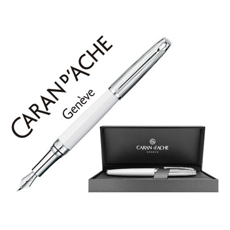 PLUMA CARAN D'ACHE LEMAN BICOLOR LACA CHINA BLANCA CAPUCHON Y ADORNOS PLATEADOS RODIADOS PLUMIN ORO