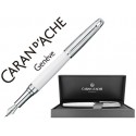 PLUMA CARAN D'ACHE LEMAN BICOLOR LACA CHINA BLANCA CAPUCHON Y ADORNOS PLATEADOS RODIADOS PLUMIN ORO