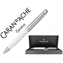 BOLIGRAFO CARAN D'ACHE LEMAN BICOLOR LACA CHINA BLANCA CAPUCHON Y ADORNOS PLATEADOS RODIADOS CON EST