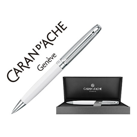 BOLIGRAFO CARAN D'ACHE LEMAN BICOLOR LACA CHINA BLANCA CAPUCHON Y ADORNOS PLATEADOS RODIADOS CON EST