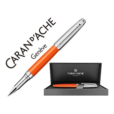ROLLER CARAN D'ACHE LEMAN BICOLOR LACA CHINA AZAFRAN CAPUCHON Y ADORNOS PLATEADOS RODIADOS CON ESTUC