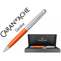 BOLIGRAFO CARAN D'ACHE LEMAN BICOLOR LACA CHINA AZAFRAN CAPUCHON Y ADORNOS PLATEADOS RODIADOS CON ES