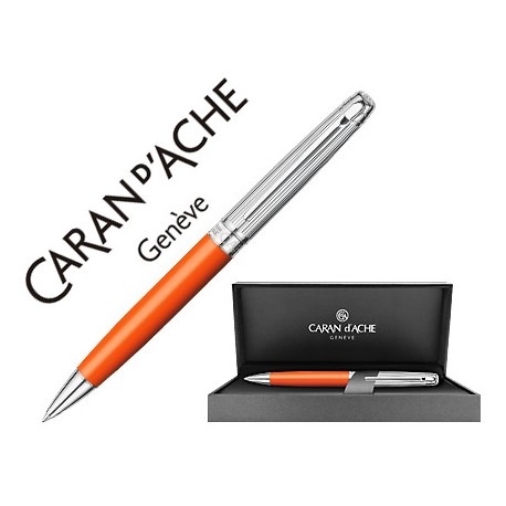 BOLIGRAFO CARAN D'ACHE LEMAN BICOLOR LACA CHINA AZAFRAN CAPUCHON Y ADORNOS PLATEADOS RODIADOS CON ES