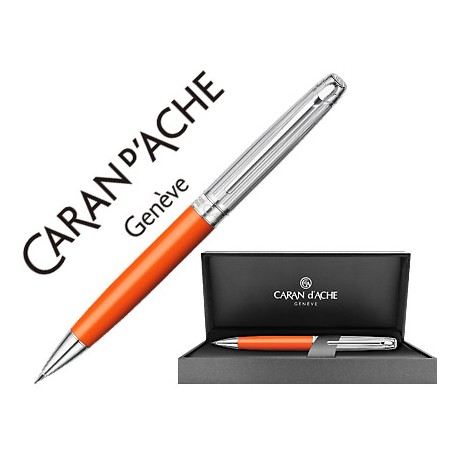 PORTAMINAS CARAN D'ACHE LEMAN BICOLOR 0,7 MM LACA CHINA AZAFRAN CAPUCHON Y ADORNOS PLATEADOS RODIADO