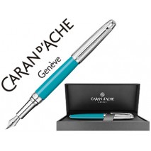 PLUMA CARAN D'ACHE LEMAN BICOLOR LACA CHINA TURQUESA CAPUCHON Y ADORNOS PLATEADOS RODIADOS PLUMIN OR