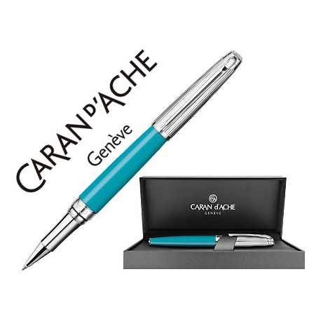 ROLLER CARAN D'ACHE LEMAN BICOLOR LACA CHINA TURQUESA CAPUCHON Y ADORNOS PLATEADOS RODIADOS CON ESTU