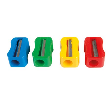 SACAPUNTAS MOR DE PLASTICO 1 USO SIN TORNILLO FORMA RECTANGULAR ERGONOMICA