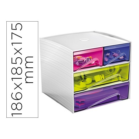 FICHERO CAJONES DE SOBREMESA CEP MYCUBE 4 CAJONES POLIESTIRENO MULTICOLOR 186X185X175 MM