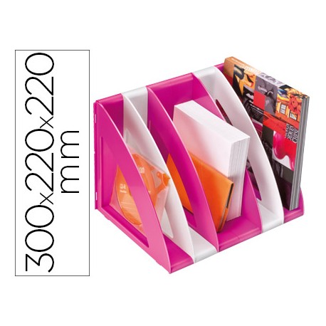REVISTERO CEP PLASTICO MODULAR CON 5 COMPARTIMENTOS COLOR BLANCO Y ROSA 300X220X220 MM