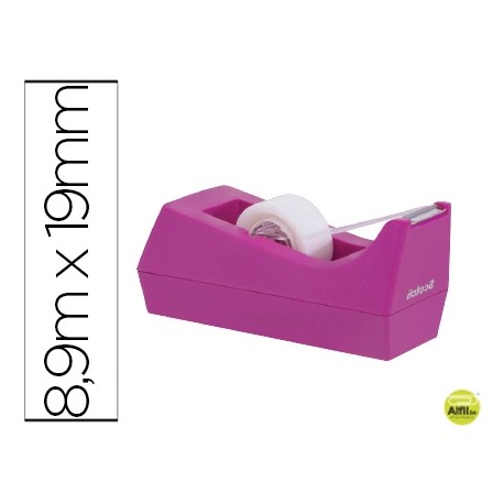 PORTARROLLO SOBREMESA SCOTCH COLOR FUCSIA DE 19 MM X 8,9 MTINCLUYE ROLLO DE CINTA MAGIC